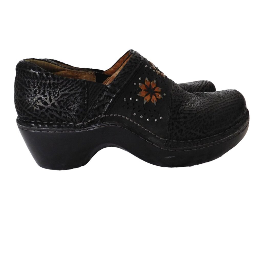Ariat Womens Slip On Western Leather Flower Clogs Shoes Black Embellished Sz 10